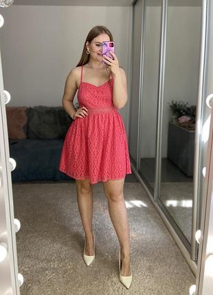 Летнее коралловое кружевное платье No414max