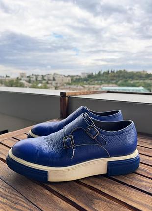 Монкие мужские синяя кожица pollini double monk 41