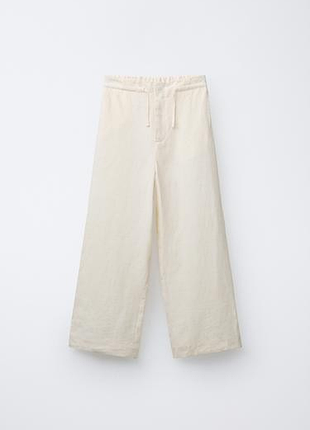 Брюки льняные палаццо для девочки zara, 12,13,156, лен,широкие,белые, палаццо, из льна,зара, освободные,штаны, легкие, летние, кюлоты,на завязках,прямые