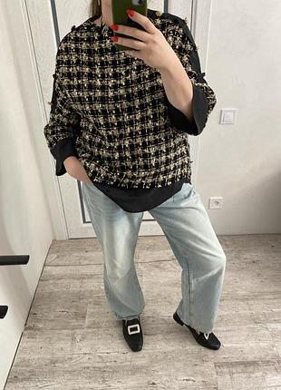 Стильная необычная твидовая блуза оверсайз 52-54 р