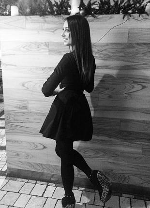 Сукня чорна з бантом щільна бавовна, гепюр