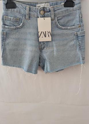 Шорты джинсовые для девочки zara, 12,152,хлопок,голубые,короткие,джинсовые, шортики,зара,джинс,джинс,стразы,короченные, обрезанные