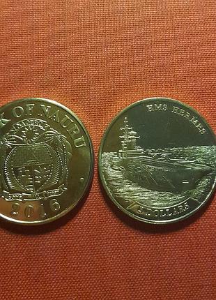 Науру 5 долларов 2016г.35,5мм,британский авианосец  hms hermes