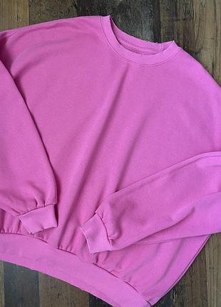 Розовый хлопковый свитшот оверсайз на флисе с рваностями