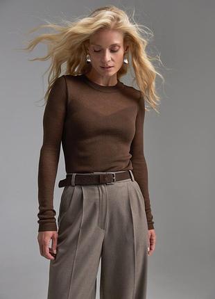 Шоколадний лонгслів з шовковистої пряжі люксової якості