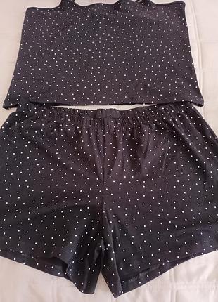 Новая женская пижама черного цвета в горошек (майка и шорты)