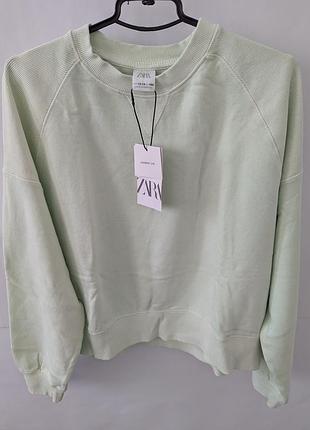 Свитшот для девочки zara, 164,13,14,кофта,зара, светлая зеленый,хлопок,овазсайз,реглан,манжет, лонгслив, Тройная,петля, освободная