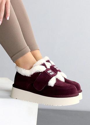 Практичные бордовые женские угги автоледи зимние теплые на меху зима