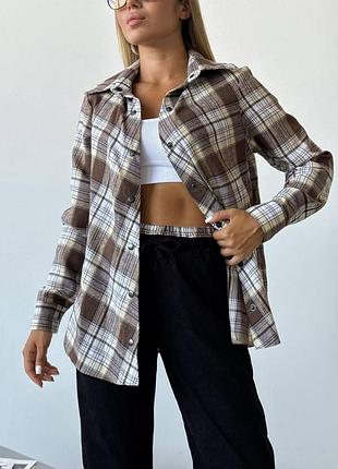Женская трендовая фланелевая рубашка в клетку | 386