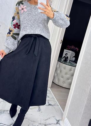 Накладний платіж ❤ замшева спідниця міді вільного покрою крою з кишенями під пояс