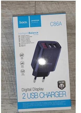 Блок питания hoco c86a 2 usb+ цифровой экран 2.4 а новый черный