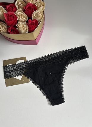 Нові бавовняні трусики стринги з мереживом 💙💛 сток