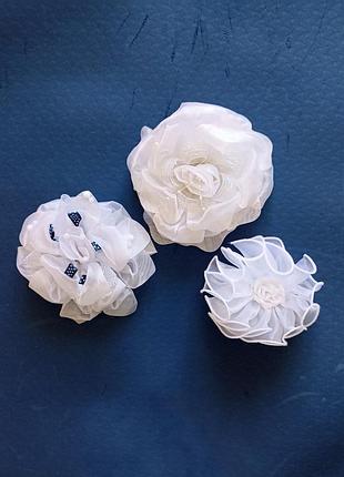 Комплект детские  3 белые банта на резинке