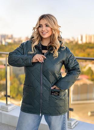 Куртка женская демисезонная весна осень батал плащевка стеганая куртки зеленый 54-64 гг