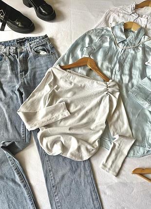 Білий лонгслів на одне плече