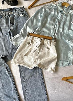 Біла джинсова спідниця трапеція з низькою посадкою