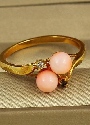 Кільце no name дві кульки корал золотисте