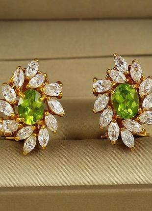 Сережки no name олівін (перидот) у цирконах 2,3 см золотисті
