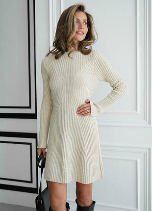 Теплое короткое платье в рубчик (7 цветов) приталенное платье шерсть акрил