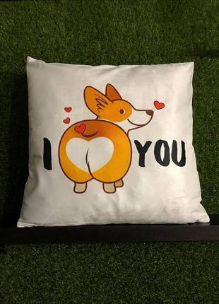 Подушка с принтом плюшевая я люблю тебя, белая 45х45 (246)