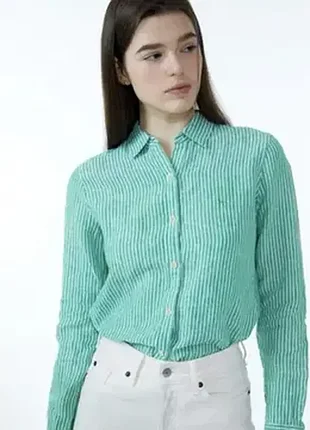 Яскрава сорочка в тоненьку смужку 100% льон