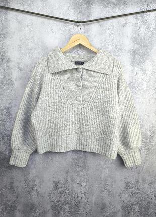 Свитер свободный оверсайз поло теплый с большим воротником