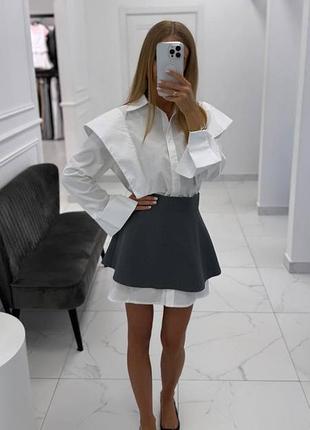 Костюм сорочка біла сорочка міні сіра чорна красива рубашка юбка костюм