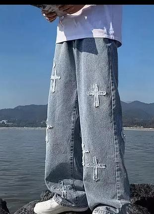Стильные джинсы с крестами, унисекс