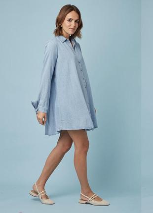 Коттоновая длинная голубая рубашка блуза!!!