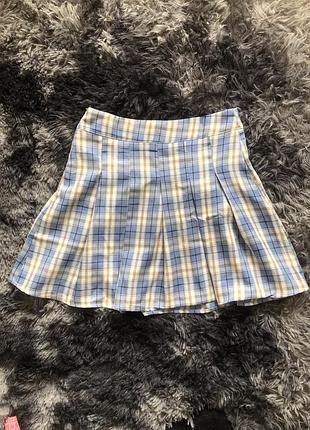 Юбка жіноча shein в клітинку блакитно-біла коротка