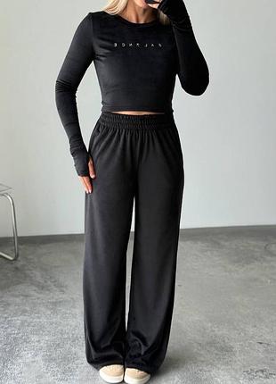 Жіночий повсякденний спортивний костюм двійка штани та укорочена кофта тканина велюр
