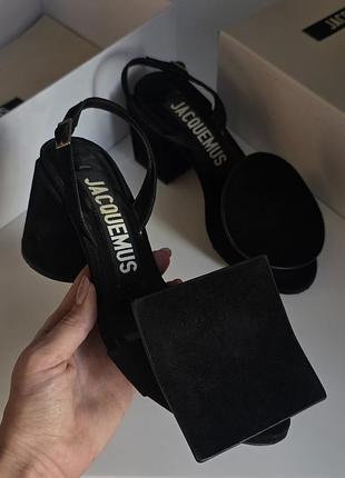 Босоніжки jacquemus оригінал чорні замшеві black les rond carre sandals 38 р