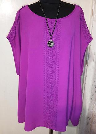 Нарядная блузка цвета фуксии с кружевом мега батал bonmarche