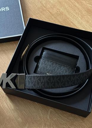 Подарунковий чоловічий набір ремінь + картхолдер michael kors