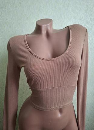 Кроп топ. гольф в рубчик. лонгслив укороченный. кофейный, капучино, карамель.