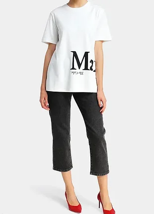 Max mara белая базовая футболка из хлопка с лого бренда