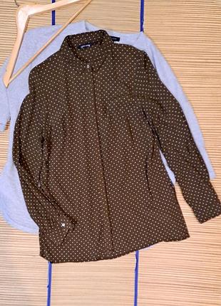 Рубашка женская в горошек вискоза new look l-xl коричневая с хаки