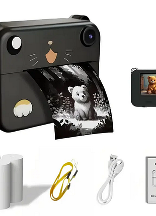 Детский фотоаппарат для мгновенной печати и записи видео sd-v1122 черный