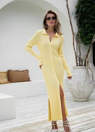 Длинное вязаное платье миди с разрозом (6 цветов) люкс качество