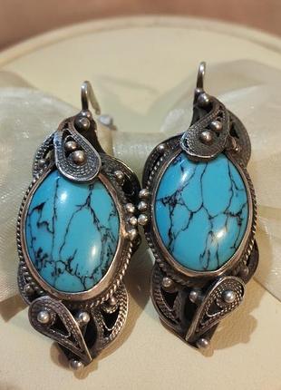 Сережки🌹 срібні,бірюза, радянські
