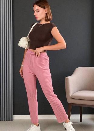 Брюки женские рубчик пудра