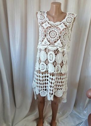 Вязаная жилетка макраме прозрачная с удлиненной спинкой