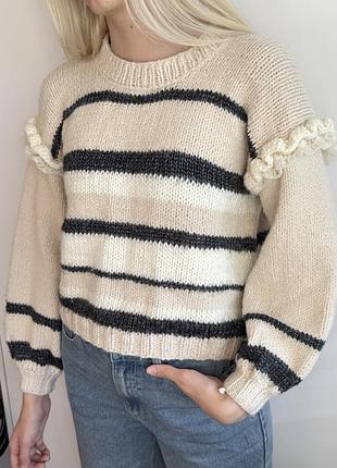 Светр  з рюшами в полоску, в складі вовна