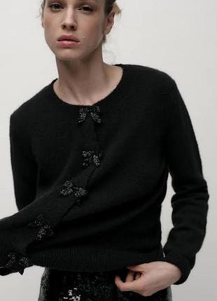 Кардиган zara з бантами та перлами — чорний, р. с та m
