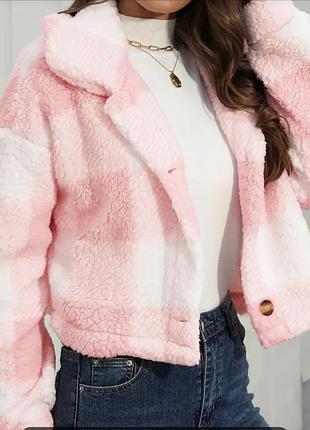 Мягкая плюшевая розовая рубашка- жакет р.xl