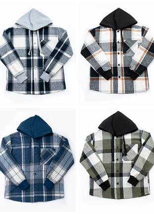Теплая рубашка байковая, теплая рубашка с капюшоном, подилточная рубашка байковая, рубашка в клетку, теплая рубашка худи
