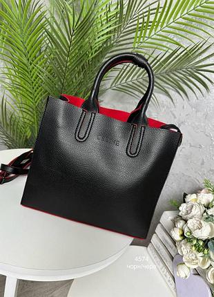 Женская стильная и качественная сумка из эко кожи черная с красным