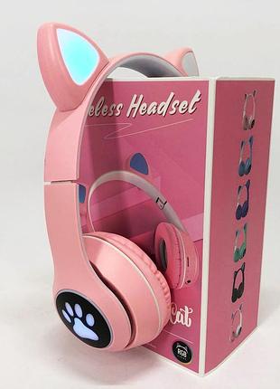 Беспроводные наушники с кошачьими ушками и rgb подсветкой cat vzv 23m. цвет: розовый