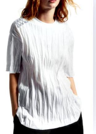 ❤ трендовая натуральная белая футболка топ с краш-эффектом 🔥 батал не гладить