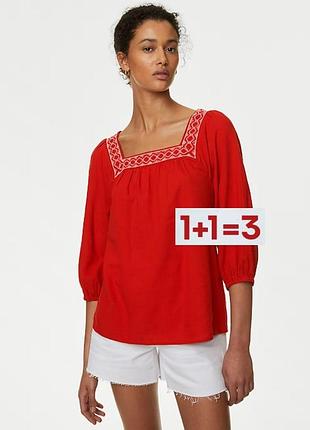 1+1=3 🎁 невероятная блуза вышиванка 51% лен от marks &amp; spencer